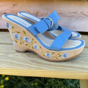Lia Line 4-1/4" Embroidered Wedge Heel Sandals